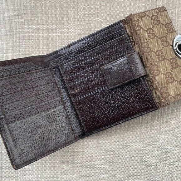 Gucci Women Wallet Card Holder Billfold Brown Leather GG Canvas Made in Italy - Picture 5 of 12